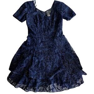 Vintage 80's Nite Kraze Dark Blue/Black Velvet, Studded, Cocktail Dress- 7/8